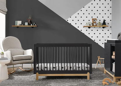 Delta Children Poppy 6-Piece Baby Nursery Furniture SetIncludes: Convertible Crib, Dresser, Changing Top, Mattress, Sheets, & Changing Pad, Midnight Grey w/Natural