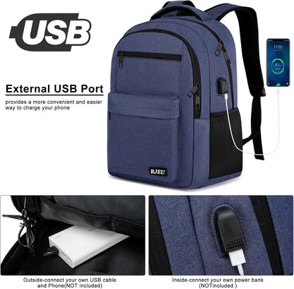 Laptop Backpack for Men Teens Boys, Water-Resistant 15.6 Inch College Bookbag with USB Charging Port, School Backpack for Students, Blue