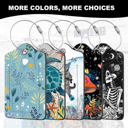 2Pack Luggage Tags for Suitcases, Cute Unique Pu Leather Cruise Luggage Tag with Privacy Cover ID Label Address Card and Metal Ring Suitable for Women Men Kids Travel Bag Skeletons and Flowers