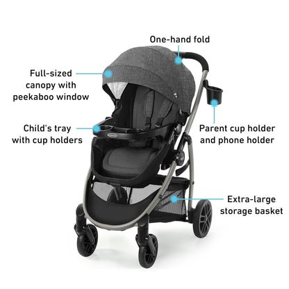 Graco Redmond Modes Pramette Stroller, 3-in-1 Convertible: Car Seat Carrier, Infant Pramette to Toddler Stroller with Reversible Seat and One-hand Fold