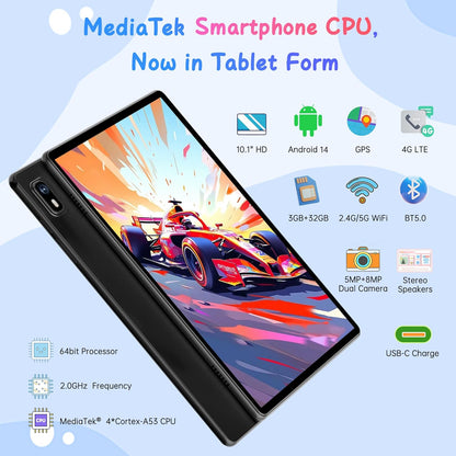 HAOVM Tablet 10 inch Android 14, 4G SIM Unlocked, Kid Tablet with SIM Card Slot, IPS Touch Screen, 2.0GHz Fast Processor, 3GB+32GB+TF Expand,2.4G/5GHz WiFi,8MP Camera, GPS, with Blue case