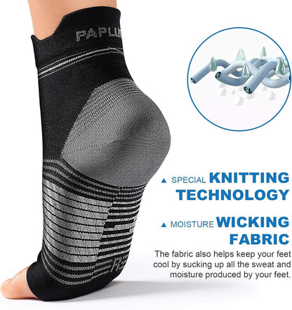 Plantar Fasciitis Sock (6 Pairs) for Men and Women, Compression Foot Sleeves with Arch and Ankle Support (Black, Large)