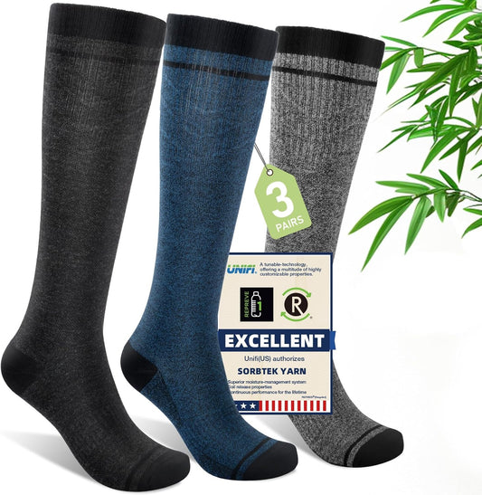Compression Socks Women & Men, 15-20 mmHg Bamboo Viscose Knee High Soft Support for Flying Travel Daily