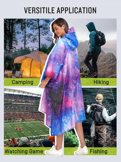 SaphiRose Extra Thick Hooded Rain Poncho Double Layer Waterproof Raincoat Jacket for Men Women Adults