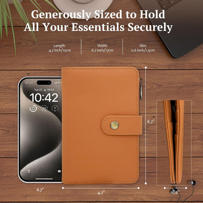 Full Grain Leather Passport Wallet, RFID Blocking Passport Holder with AirTag Slot, Multi Compartment Travel Wallet for Women & Men, Secure Passport Cover Case for Airport Essentials (Brown)