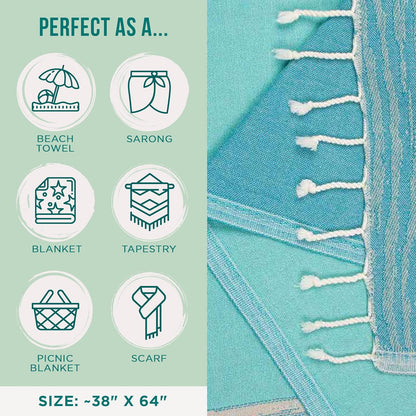 Sand Cloud Turkish Beach Towel - Sand Free - 100% Organic Turkish Cotton Yarn - Quick Dry Towel for Beach, Picnic Blanket or Throw - As Seen on Shark Tank - Waves
