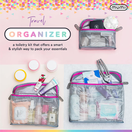 MUMI Travel Toiletry Bag Set of 3 – Clear TSA Approved Toiletry Bags for Women – Reusable Water-Resistant Makeup Organizer Pouches for Skincare, Cosmetics, Travel Accessories, Airport Packing - Gray