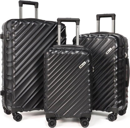Hardshell Luggage Sets 3 Piece ABS+PC Travel Suitcase Hard Sided Luggage with Spinner Wheels Checked Luggage Durable Lightweight Hard Case Luggage (Black)