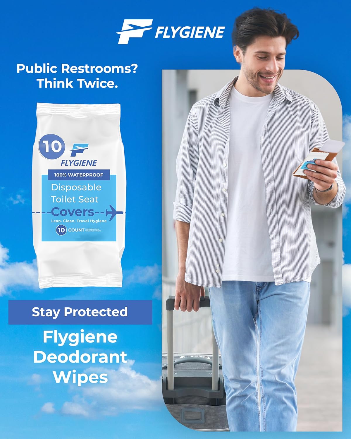 Disposable Toilet Seat Covers for Travel – Waterproof, Tear-Resistant XL Toilet Liners with 2 Layers of Protection – Individually Wrapped Travel Size Toiletries - 10 Count (1 Pack of 10)