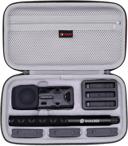 XANAD Hard Case for Insta360 X5/X4/X3/X2 Waterproof 8K 360 Action Camera,114CM Selfie Stick- Storage Carrying Bag
