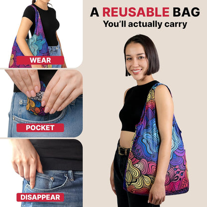 Nanobag Ultra-Lightweight Foldable Tote for Women & Men, Reusable Grocery & Travel Bag, Packable Collapsible Compact Market Essential (Standard Sketch)