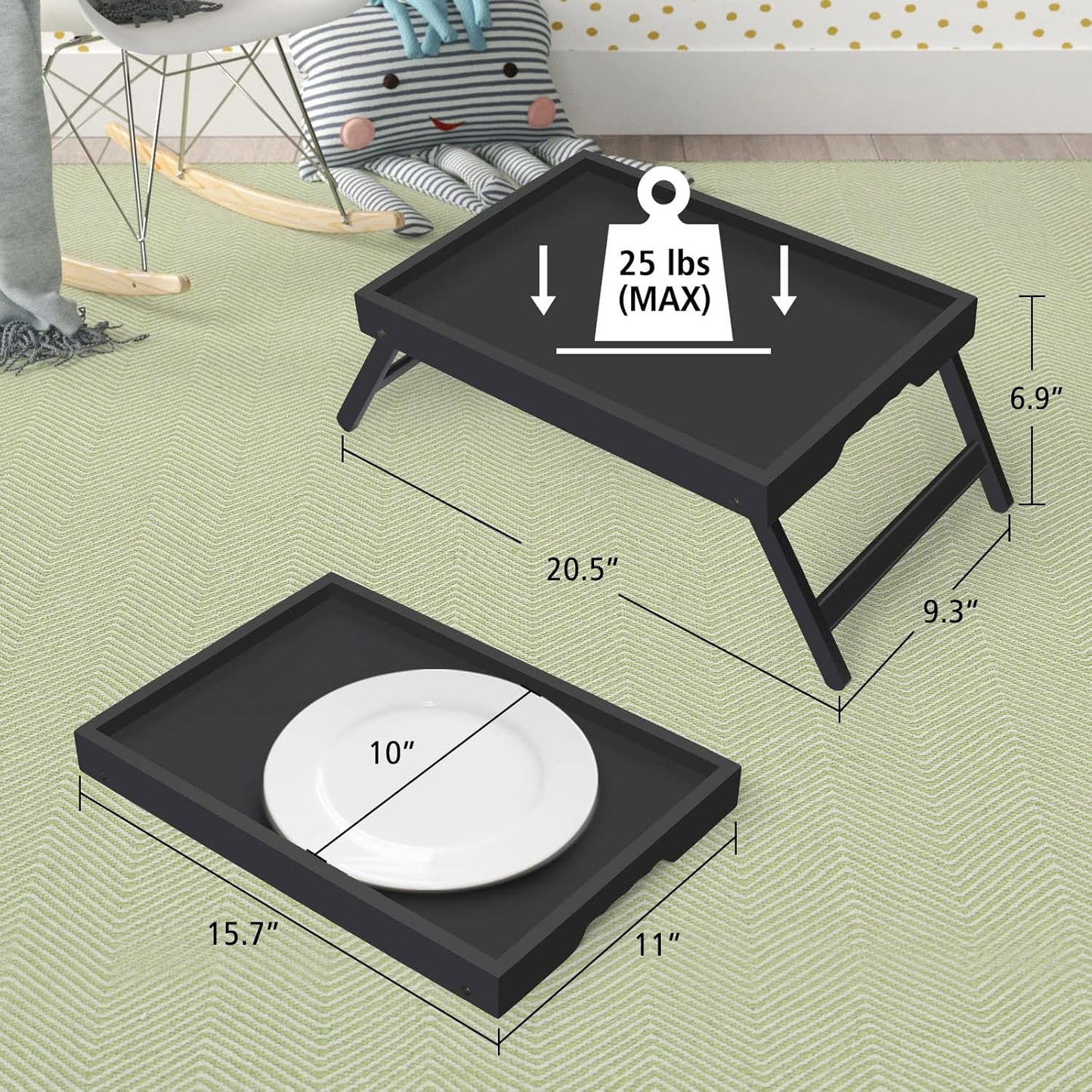 Artmeer Bed Tray Table with Folding Legs,Bamboo Breakfast in Bed for TV Table, Laptop Computer Tray,Eating,Snack Tray(Black)