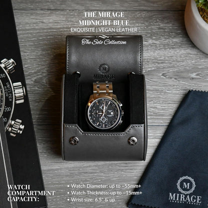 Single Watch Roll Case Watch Travel Case Box 1 Watch Display Case Slate Gray Swiss Motif Design Vegan Leather