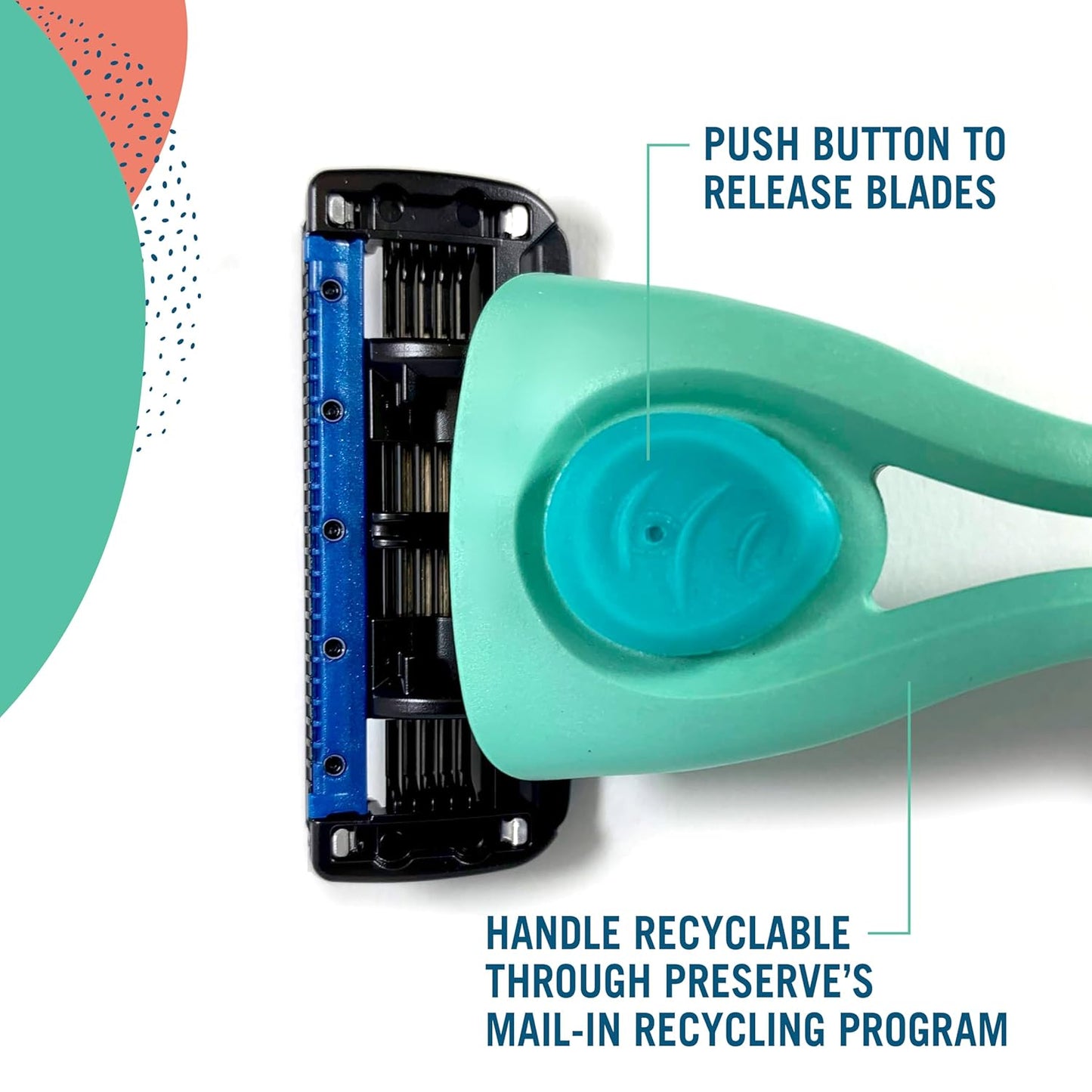 Preserve Shave 5 Five Blade Refillable Razor, Made from Recycled Materials, Key Lime