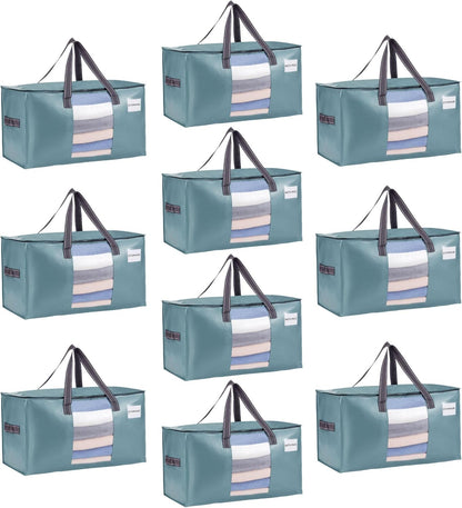 VENO 10 Pack Moving Bags, Comforter and Blanket Storage Bags for Closet, Moving Boxes, Boxes with Lids Alternative, College Dorm Packing Supplies, Foldable Heavy-Duty Tote (Shiny Light Blue, 10 Pack)