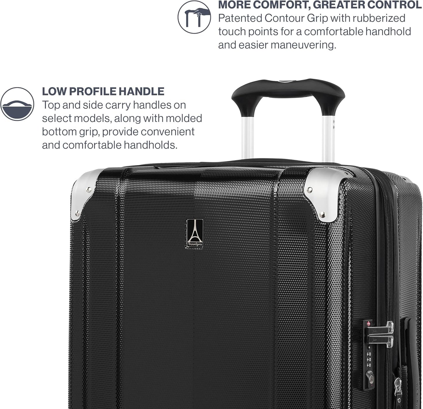 Travelpro Pathways 3 Hardside Expandable Luggage, 8 Spinner Wheels, Lightweight Hard Shell Suitcase, 3 Piece Set (21/25/28), Black Knight