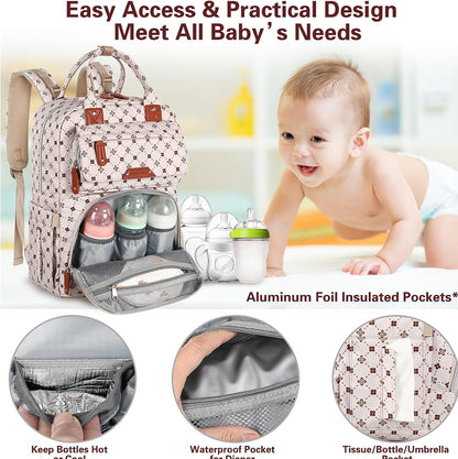 Baby Diaper Bag Backpack, Baby Bag for Girls Large Capacity with Stylish Flora, Travel Back Pack Multifunction Waterproof, Newborn Baby Registry Shower Gifts, Pink05