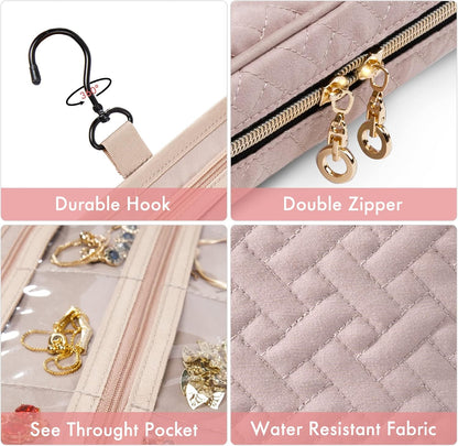 SFYBYHEART Travel Jewelry Organizer Case, Jewelry Travel Bags for Women, Large Capacity Travel Jewelry Case for Tangle-Free Earrings, Necklaces, Rings Storage, Travel Accessories, Pink.…