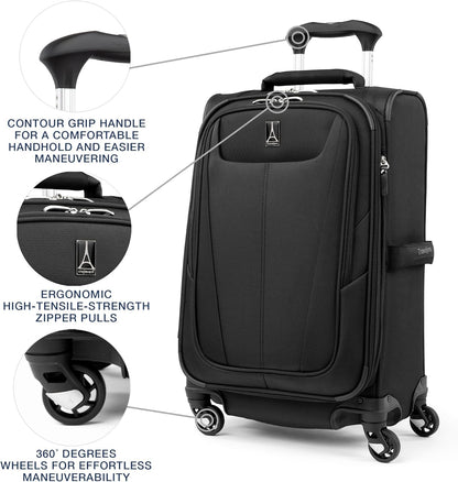 Travelpro Maxlite 5 Softside Expandable Carry-On Luggage with Spinner Wheels, Lightweight, 21-Inch — Black