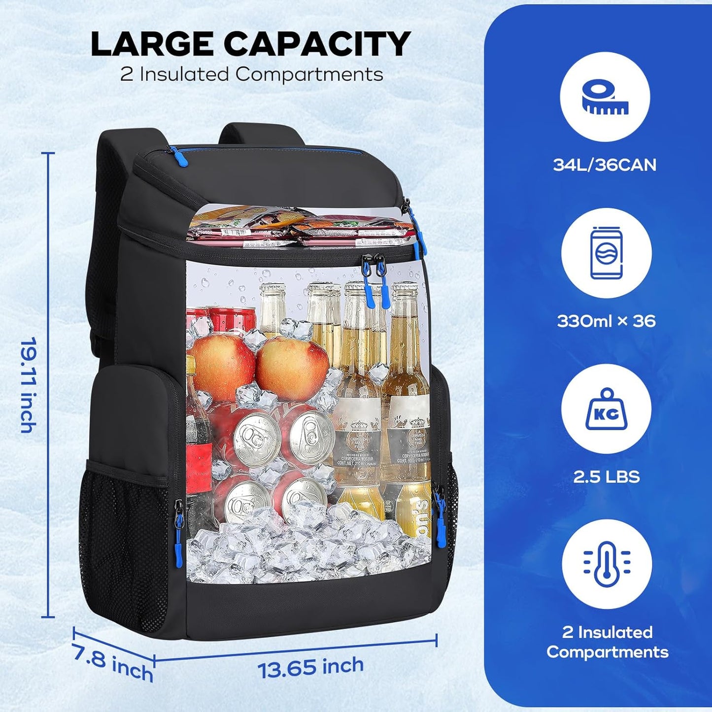 Maelstrom Backpack Cooler,36 Can Cooler Backpack,Soft Cooler Bag Insulated Leakproof,Lightweight Ice Chest Backpack,Travel Cooler Lunch Backpack for Camping,Hiking,Beach,Black