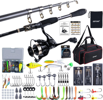 Goture Fishing Rod and Reel Combo - Carbon Fiber Telescopic Fishing Pole - Spinning Reel 9+1 Shielded Bearings Stainless Steel BB - A