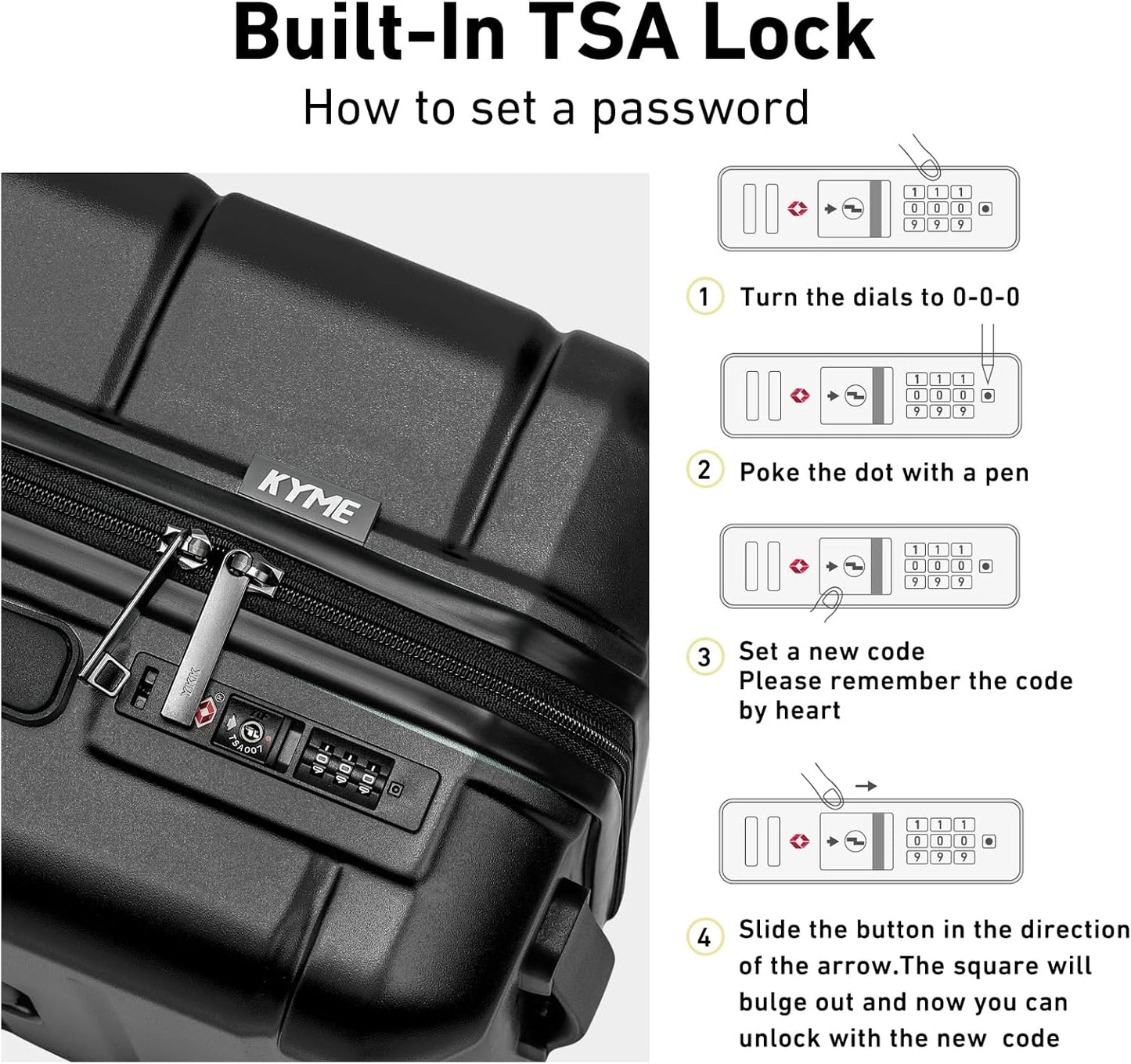KYME 26 Inch Luggage TSA Approved Hardshell 26" Suitcases with Spinner Wheels Durable Medium Travel Checked Luggage with Cup Holder for Women Men Black