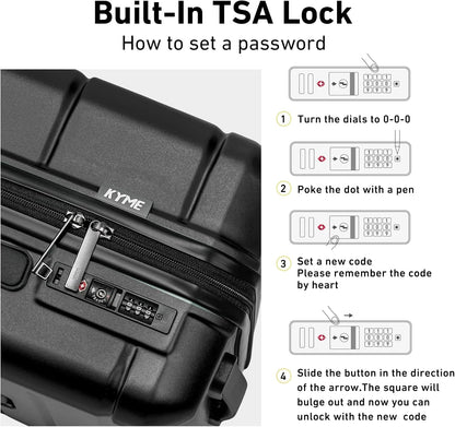 KYME Luggage Sets 3 Piece Hardshell 22in/26in/30in Suitcases with Spinner Wheels Hardside Suitcase Sets with TSA Lock Travel Rolling Luggage Set for Women Men Black