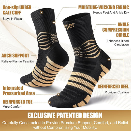NEENCA Professional Copper Compression Socks, Medical Ankle Support Socks for Injuries Recovery & Pain Relief, Women & Men Circulation, Swelling, Runner, Travel, Pregnancy, Flying—1 Pair, 20-30 mmHg