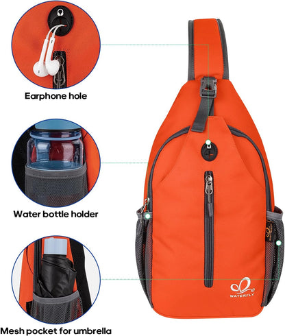 WATERFLY Crossbody Sling Backpack Sling Bag Travel Hiking Chest Bag Daypack