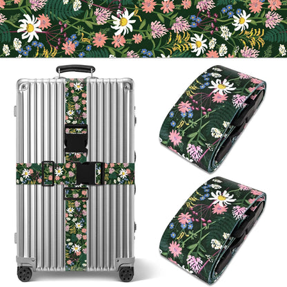Wildflowers Luggage Straps for Suitcases TSA Approved, Luggage Identifiers for Suitcase, Adjustable Suitcase Strap for Baggage Security with Cute Patten, Travel Necessary Accessories (2Pack)