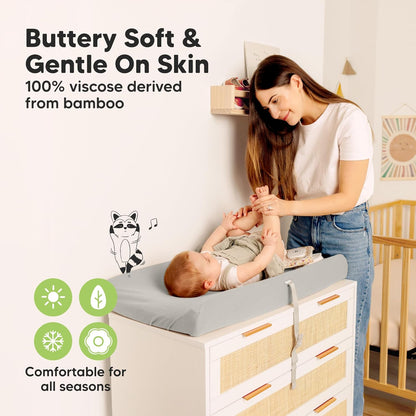 2-Pack Baby Changing Pad Covers for Girl, Boy, Neutral - Soft Viscose Derived from Bamboo Changing Table Pad Cover Sheets, Baby Nursery Diaper Changing Pad Cover, Contour Changing Pad Liner (Steel)
