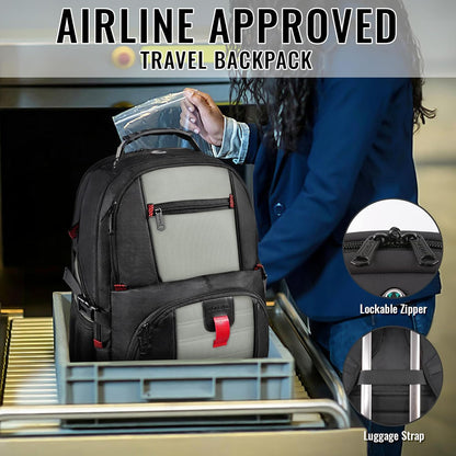 YOREPEK Travel Backpack, 50L Laptop Backpacks for Men Women, Water Resistant Airline Approved Bag with USB Charging Port Fits 17 Inch Computer, Grey