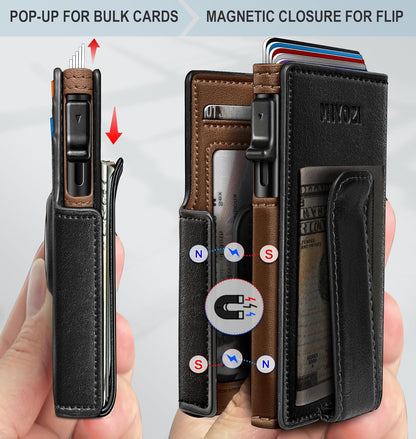 Airtag Wallet for Men,with Money Clip 10 Cards Metal Case Smart Slim Pop Up Credit Card Holder Flip with Magnetic Closure RFID Blocking wallet with Gift Box