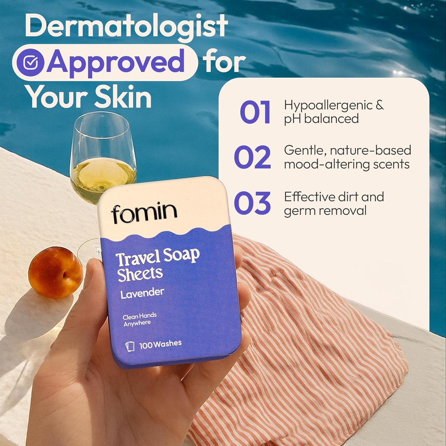 FOMIN - Antibacterial Paper Soap Sheets Tin for Traveling - (300 Sheets) Variety Pack (Unscented, Lemon, Lavender) Portable Travel Hand Soap Sheets, Dissolvable Mini Camping Hand Soap for Hand Washing