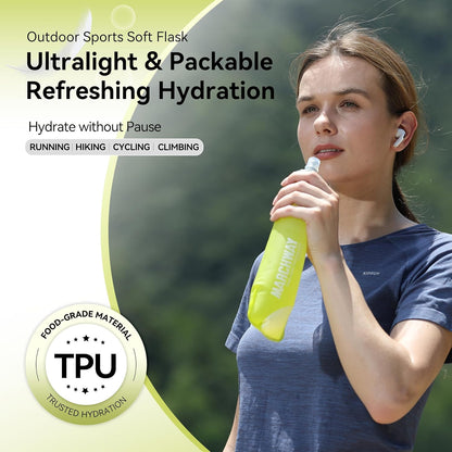 MARCHWAY Soft Hydration Flask with Wide Mouth, 300ml/500ml Collapsible TPU Water Bottle, Leakproof Portable Flexible for Running, Hiking, Cycling, Climbing, Gym, Travel (2pcs Yellow 300ml)