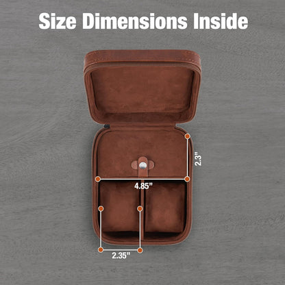 Awesometik Luxury Travel PU Leather Watch Case. Watch Storage Organizer. Watch Display & Watch Holder. Perfect For Watch Collection. Ready to Gift for Men (Brown/Brown, Engraved 2 Slot Watch Case)