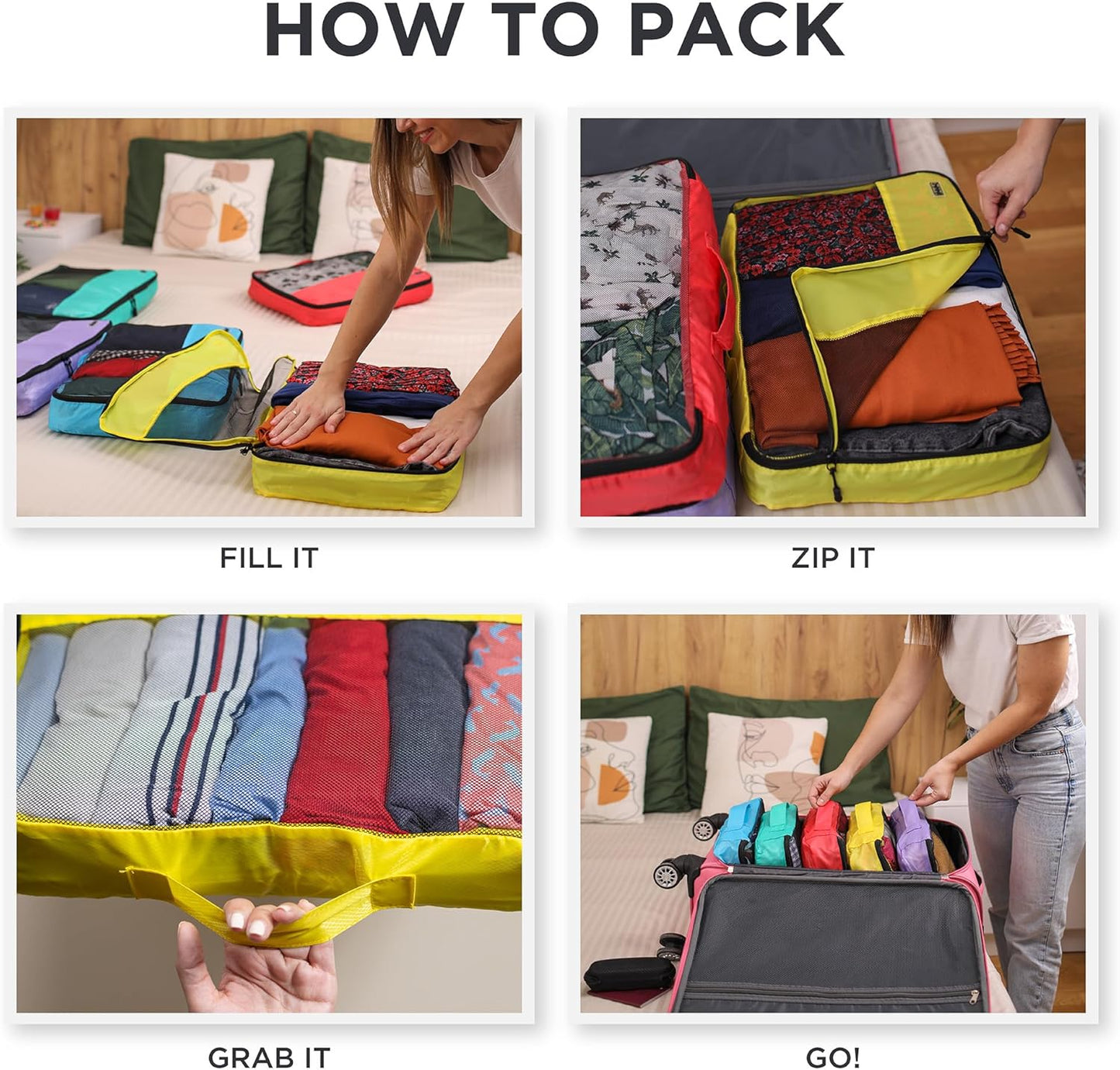 Large Packing Cubes for Travel - 5pc Packing Cubes for Suitcases - Lightweight Luggage Organizer Bags