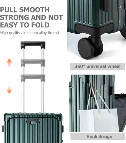 feilario 20in Aluminium Frame PC Hard Shell Spinner Wheels Luggage, Built-In TSA lock Carry on Suitcase, with Cup Holder, USB Port, Phone Holder