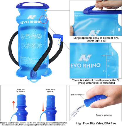 Hydration Backpack 3L Water Bladder, Hiking Water Backpack with Rain Cover, Insulation Hydration Daypack Rucksack for Cycling