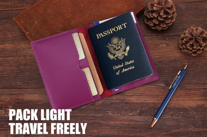 STAR VISTA Albatross Leather Travel Passport Holder, Minimalist Design, Calfskin Leather Case for Women and Men - Slim Passport Wallet, Bifold, RFID Blocking, with AirTag Holder, Violet