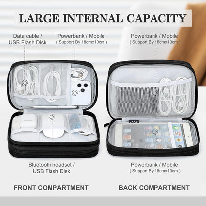 FYY Electronic Organizer, Large Travel Cable Organizer Bag Pouch Electronic Accessories Carry Case Portable Waterproof Double Layers All-in-One Storage Bag for Cable, Cord, Charger, Phone, Black