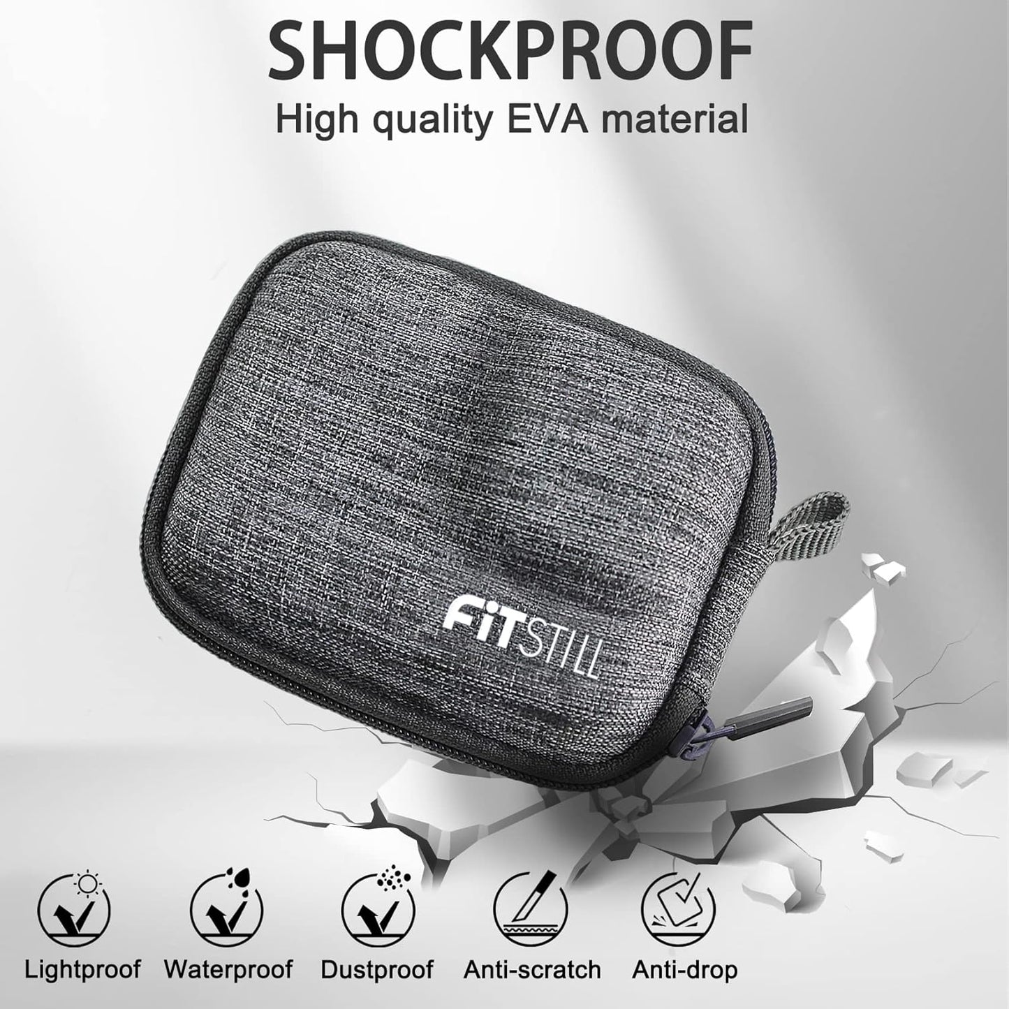 FiTSTILL Grey Weaving Mini Carrying Case for Go Pro Hero 13/12/11/10/9/8/7/(2018)/6/5/4/3+/3 Black,Hard Shell Travel Storage Case for AKASO,Campark,YI Action Camera and More