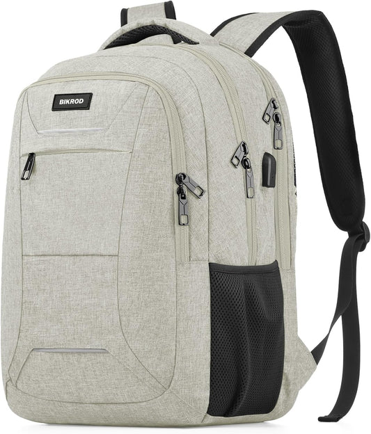 Backpack for Men Women, School Backpacks for Teen Boys, Business Anti Theft Sturdy Travel Laptop Backpack with USB Charging Port, Water Resistant 15.6 Inch Computer Bag Gift, Beige