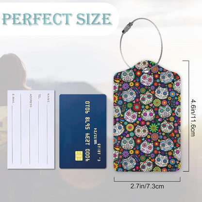 Sugar Skull Cat 2 Pack Luggage Tag for Suitcases Day of The Dead PU Leather Bag Travel Suitcase ID Identifier Baggage Tags for Women Men Travel