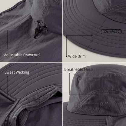 Home Prefer Outdoor UPF50+ Sun Hat Wide Brim Mesh Fishing Hat with Neck Flap