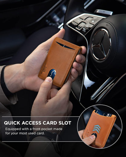 SERMAN BRANDS RFID Blocking Slim Bifold Genuine Leather Minimalist Front Pocket Wallets for Men with Money Clip Thin Mens