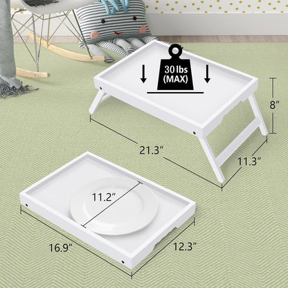 Artmeer Bed Tray Table with Folding Legs,Bamboo Breakfast in Bed for TV Table, Laptop Computer Tray,Eating,Snack Tray (White) Large Size
