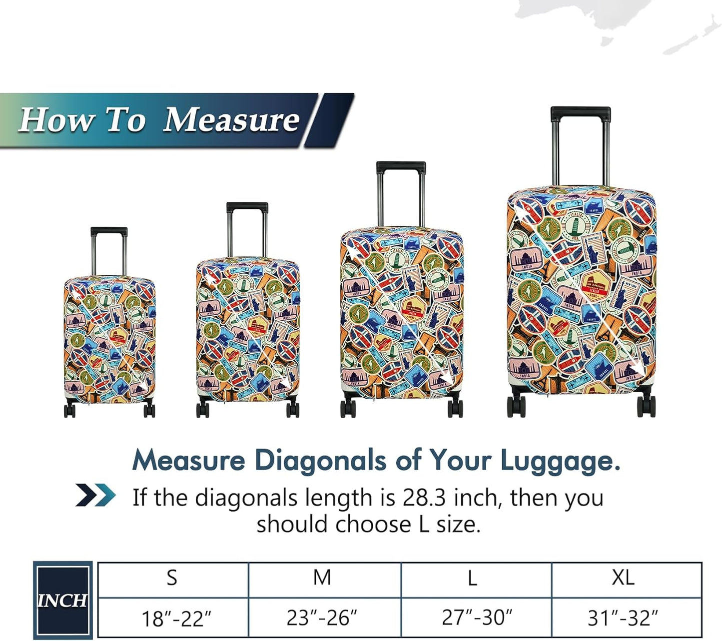 HYPER VENTURE Washable Luggage Cover - Fashion Suitcase Protector Fits 18-22 Inch Luggage (World Voyage, S)