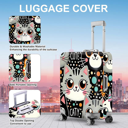 ANNA QUEEN Cute Cat Luggage Cover, Kawaii Cartoon Kitty Suitcase Protector with Colorful Polka Dot Design, Stretchable, Washable Travel Cover for 32-34 Inch Luggage