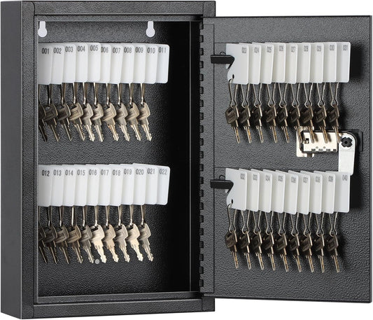 KYODOLED Locking Key Cabinet, 40 Key Storage Lock Box with Code, Key Box Wall Mount with Combination Lock, Key Hooks & Tags Key Labels, 2.5" D x 8" W x 12" H (Black,40 Key)